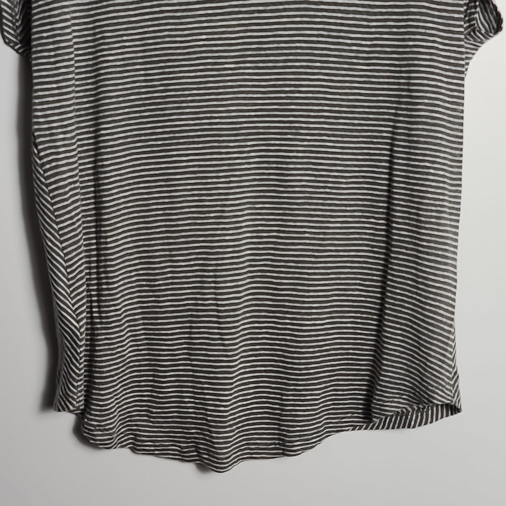 C & C CALIFORNIA Striped Gray and White 100% Linen Top Size Large - Picture 10 of 13